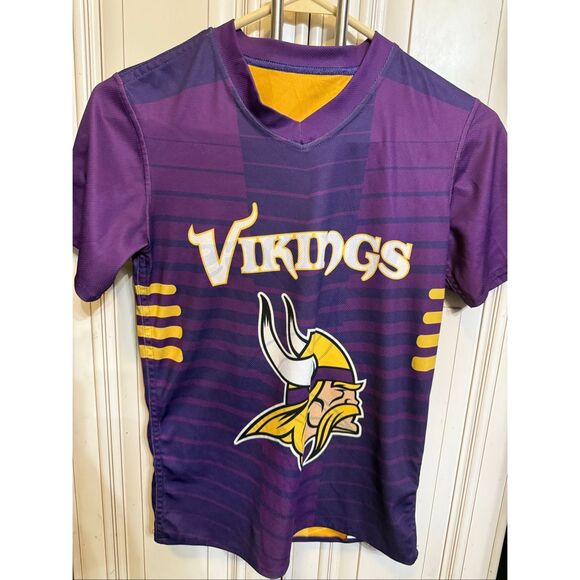 NFL Youth Vikings Football Short Sleeve Reversible Jersey Purple Yellow Small - Picture 10 of 10